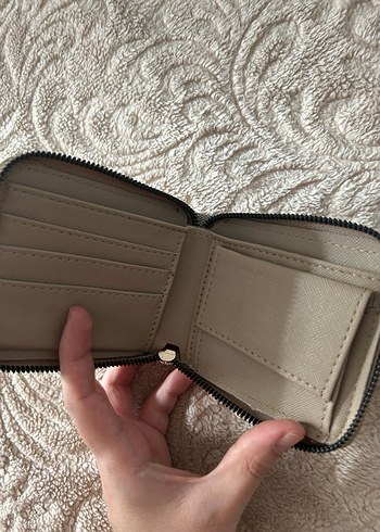 Deri Beyaz Gri Kareli Fermuarlı Kadın Cüzdanı - Görsel 5