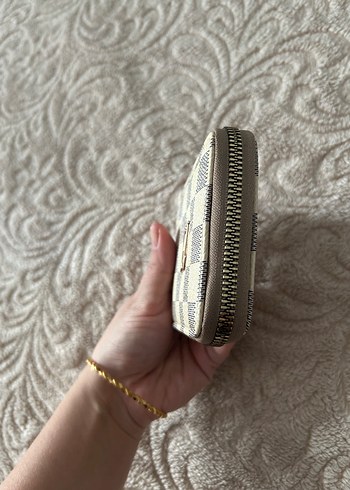 Deri Beyaz Gri Kareli Fermuarlı Kadın Cüzdanı - Görsel 3