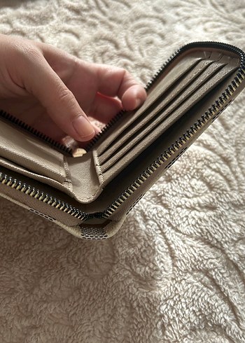 Deri Beyaz Gri Kareli Fermuarlı Kadın Cüzdanı - Görsel 6