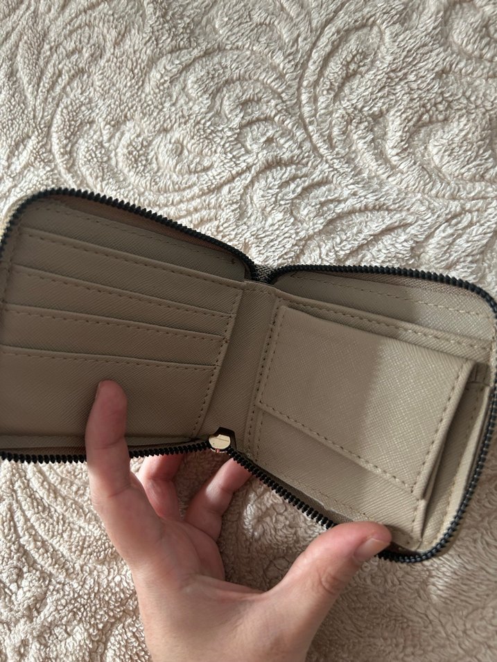 Deri Beyaz Gri Kareli Fermuarlı Kadın Cüzdanı - Görsel 5