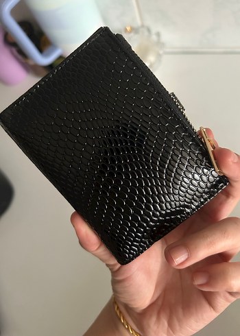 Siyah Yılan Derisi Desenli Deri Kadın Cüzdan - Görsel 2