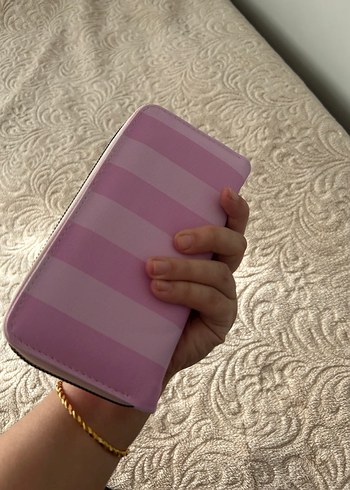 Pembe Çizgili Fermuarlı Kadın Cüzdanı - Görsel 2