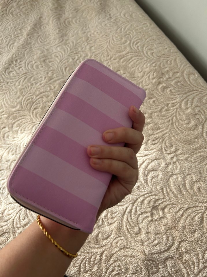 Pembe Çizgili Fermuarlı Kadın Cüzdanı - Görsel 2