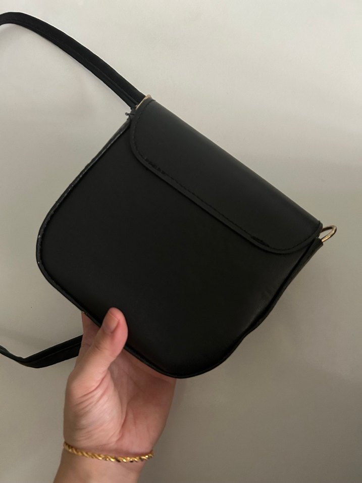 Siyah Deri Tokalı Kadın Çanta - Görsel 3