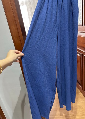 Mavi Drapeli İnce Askılı Kadın Tulum - Görsel 3