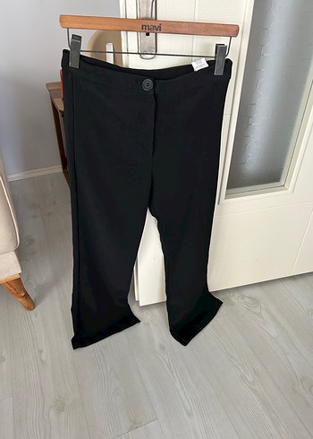 Düğmeli Siyah Kumaş Kadın Pantolon