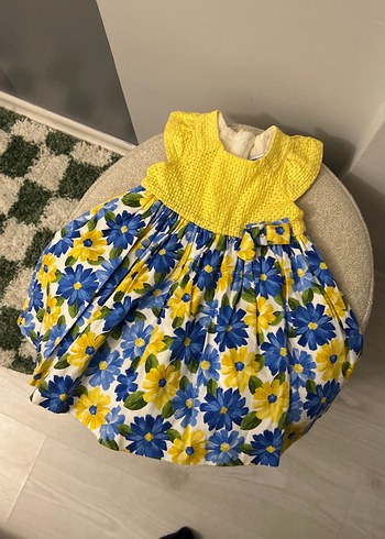 Çiçek Desenli Sarı Kız Çocuk Elbise - Görsel 3