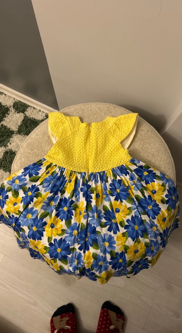 Çiçek Desenli Sarı Kız Çocuk Elbise - Görsel 4