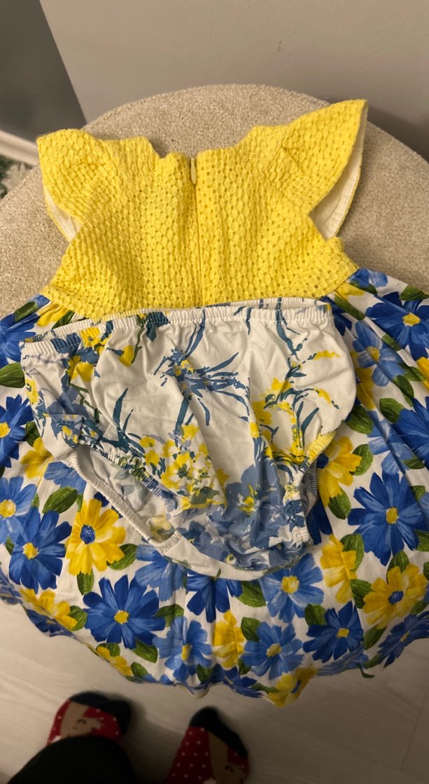 Çiçek Desenli Sarı Kız Çocuk Elbise - Görsel 5