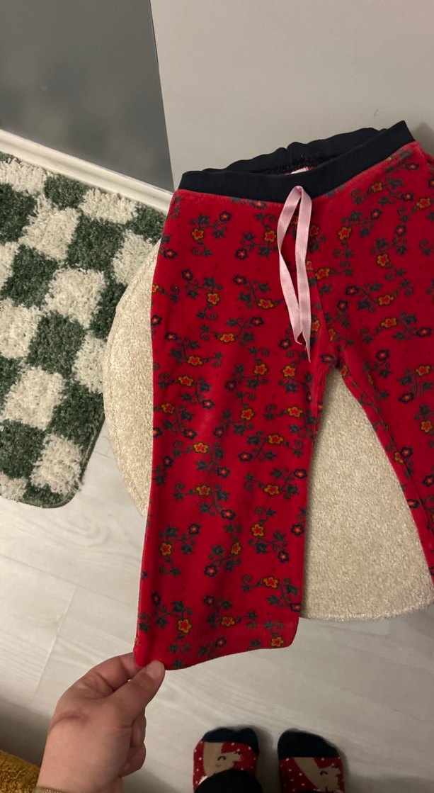 Kız Çocuk Kırmızı Çiçekli Rahat Pantolon - Görsel 3