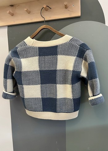 Çocuk Mavi Ekose Örgü Hırka - Görsel 2