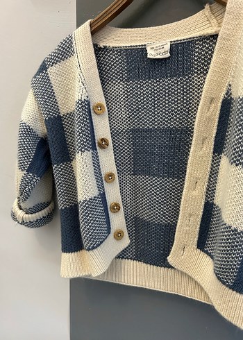 Çocuk Mavi Ekose Örgü Hırka - Görsel 3