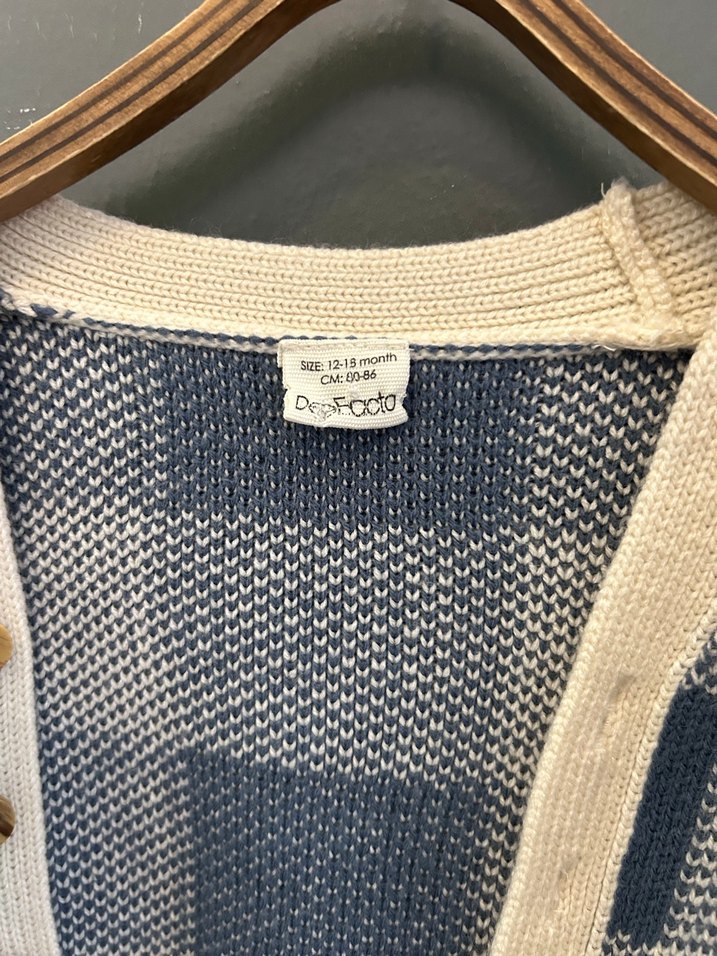 Çocuk Mavi Ekose Örgü Hırka - Görsel 4