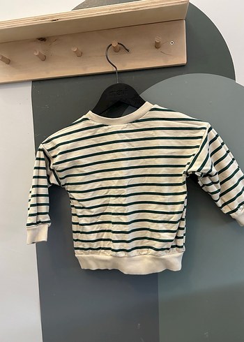 Bej Çizgili Pamuklu Erkek Çocuk Sweatshirt - Görsel 3