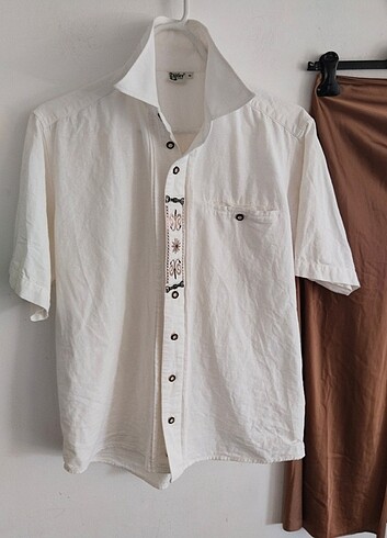 l Beden beyaz Renk Etnik retro keten gömlek M l xl