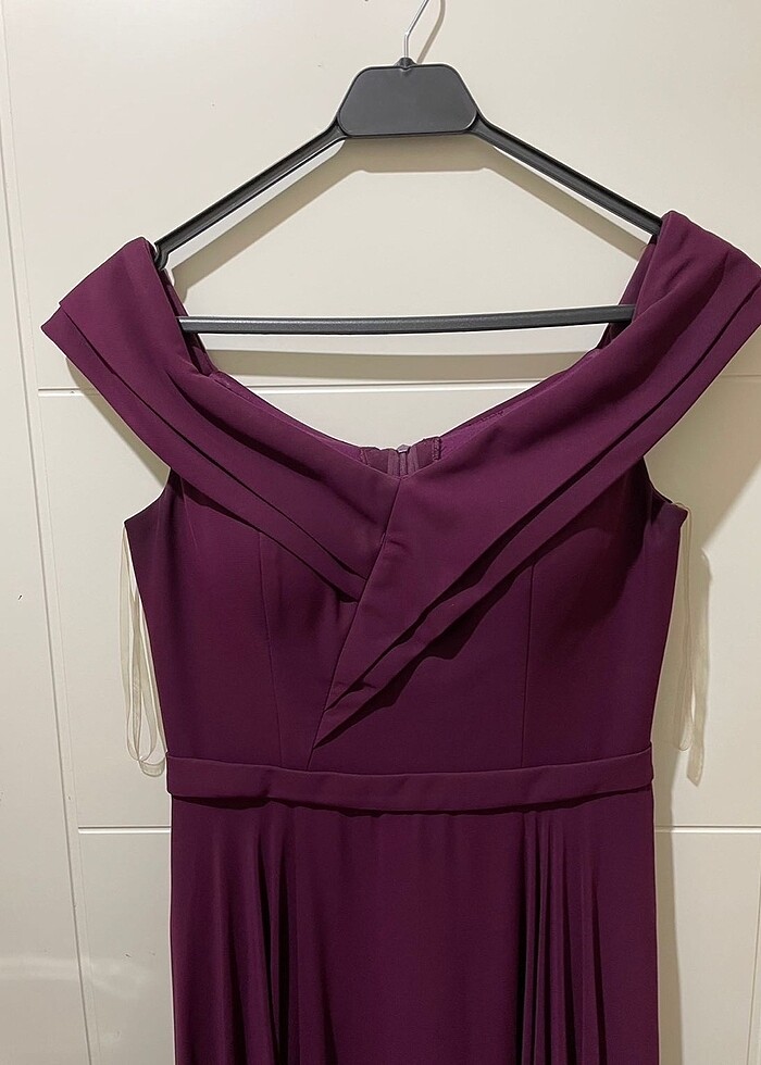 Uzun şifon 38 beden mürdüm abiye elbise - Görsel 2