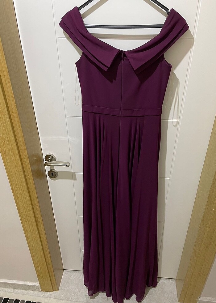 Uzun şifon 38 beden mürdüm abiye elbise - Görsel 3