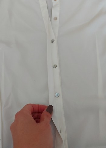 Düğmeli Beyaz Kadın Gömlek elbise - Görsel 4