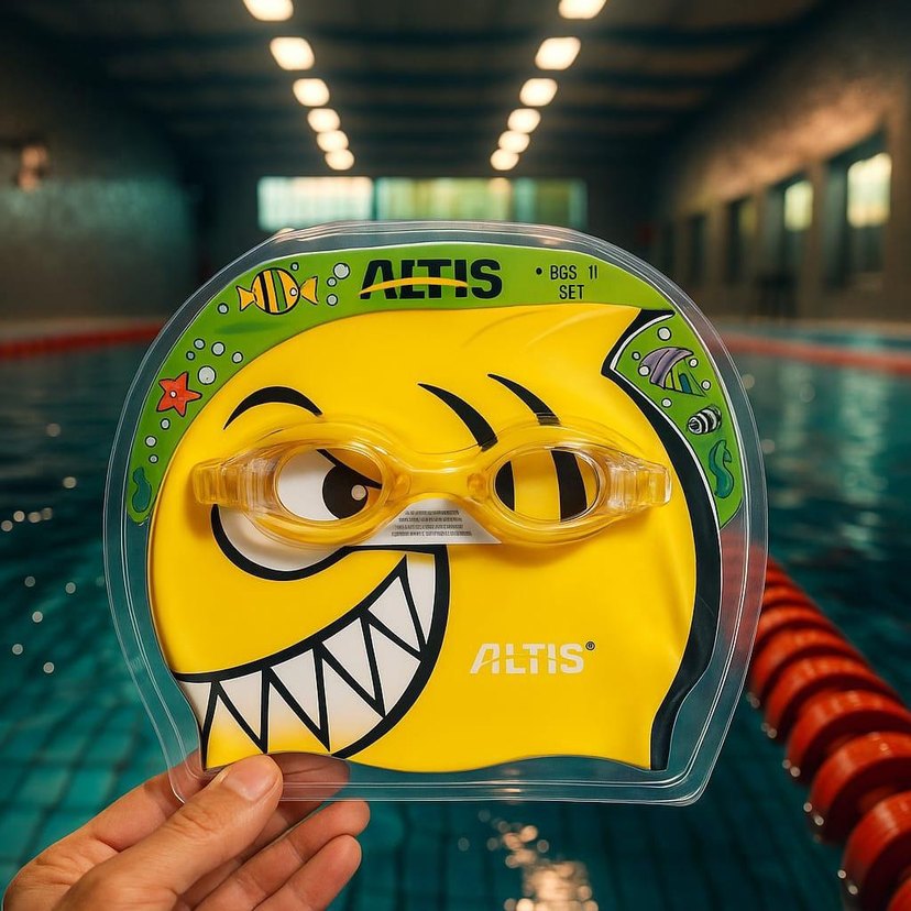 Sarı Elastik Yüzücü Gözlüğü ve Bone Seti - Görsel 2