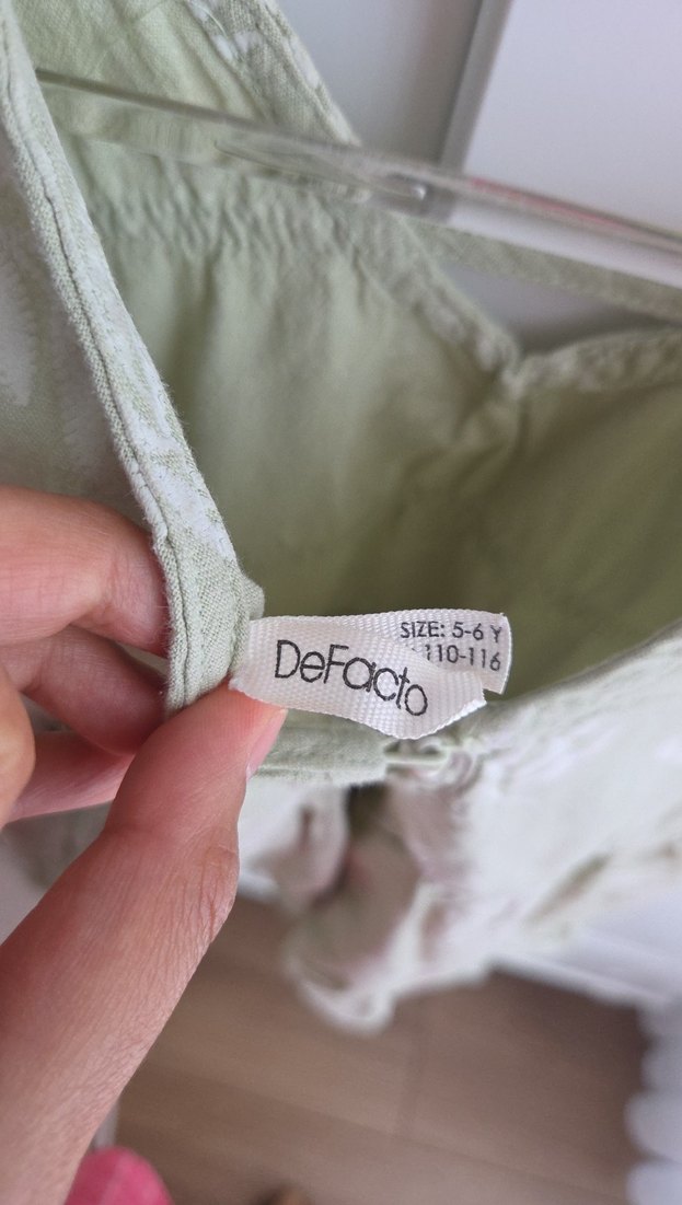 Defacto Kız Çocuk Yeşil Keten Fırfırlı Elbise - Görsel 3