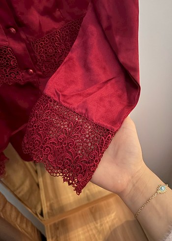 Bordo Vintage Bohem Uzun Kollu Kadın Elbise - Görsel 2