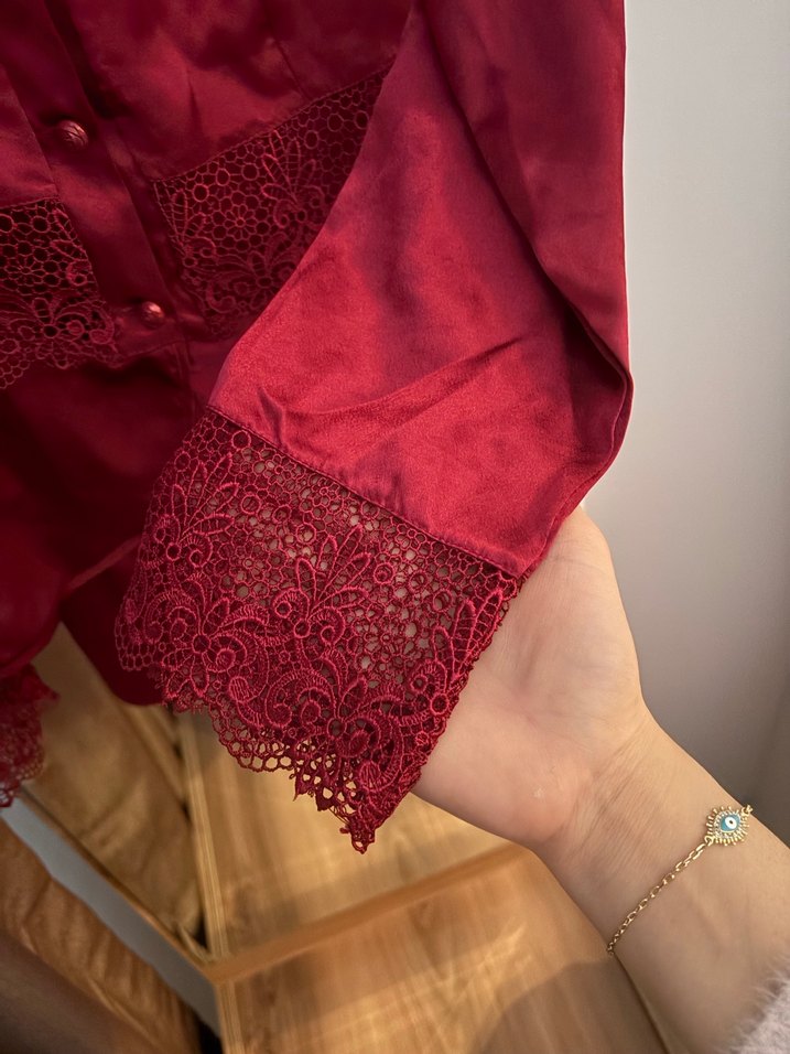 Bordo Vintage Bohem Uzun Kollu Kadın Elbise - Görsel 2