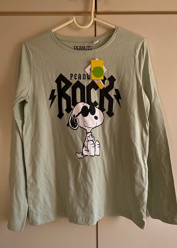 Yeşil Pamuklu Uzun Kollu Rock Punk Tişört