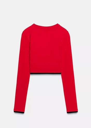 Zara Kırmızı Kadın Uzun Kollu Crop Top - Görsel 3