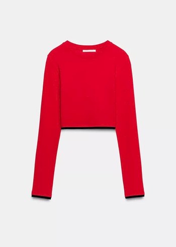 Zara Kırmızı Kadın Uzun Kollu Crop Top - Görsel 2