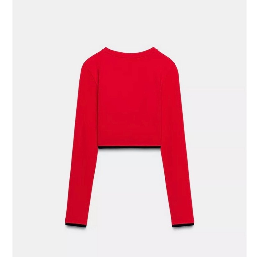 Zara Kırmızı Kadın Uzun Kollu Crop Top - Görsel 3