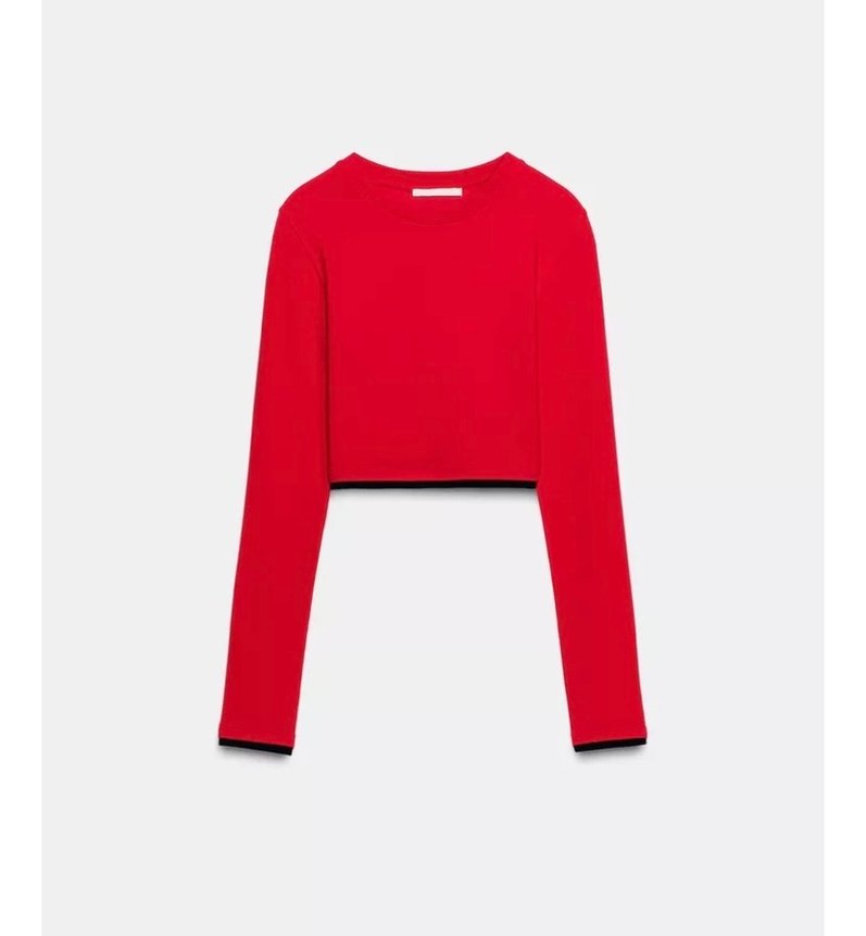 Zara Kırmızı Kadın Uzun Kollu Crop Top - Görsel 2