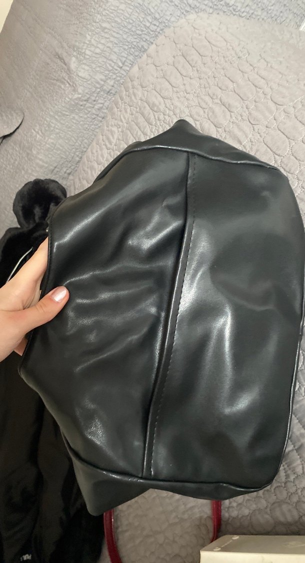 Siyah Deri Fermuarlı Kadın Çanta - Görsel 3