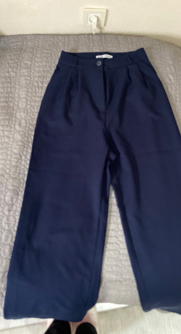 Kadın Lacivert Pilili Kumaş Pantolon - Görsel 2