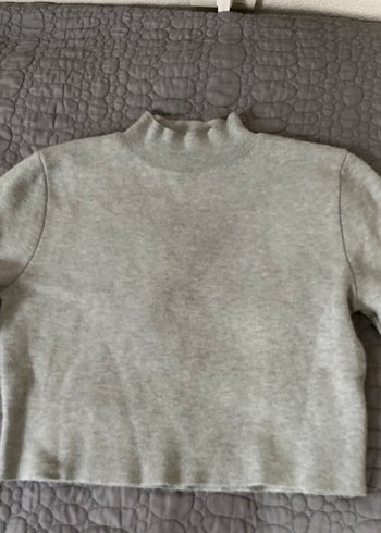 Gri Kadın Boğazlı Triko Kazak - Görsel 2