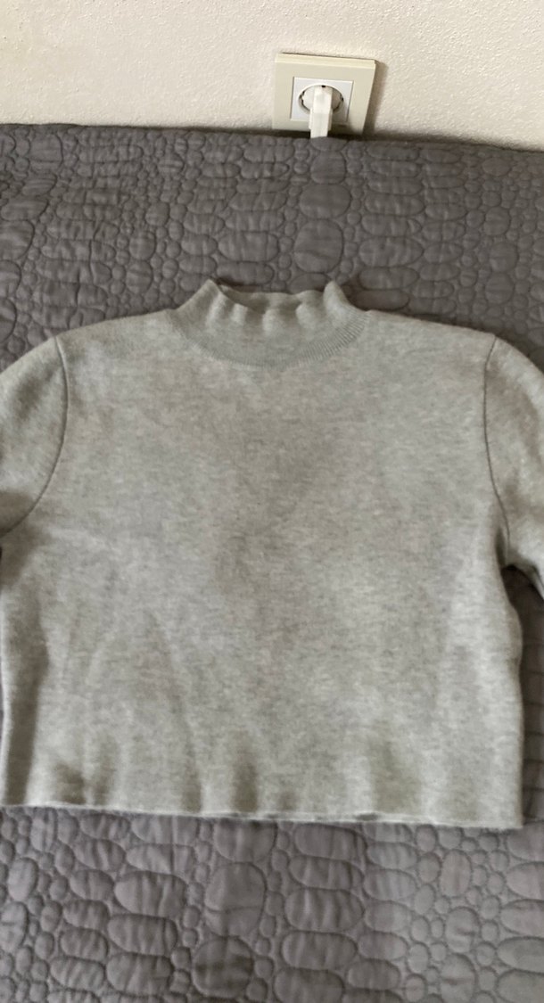 Gri Kadın Boğazlı Triko Kazak - Görsel 2