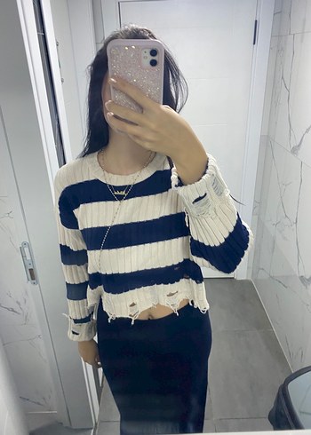 Triko Kadın Kazak çizgili - Görsel 3