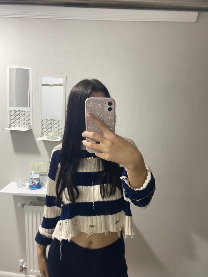 Triko Kadın Kazak çizgili - Görsel 2