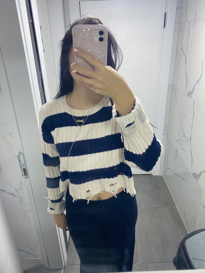 Triko Kadın Kazak çizgili - Görsel 3