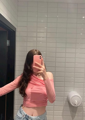 Pembe tek omzu açık bluz