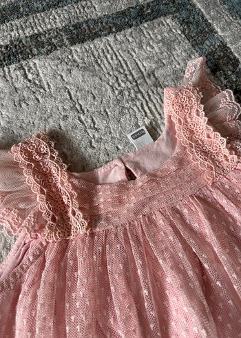 Kız Çocuk Pudra Pembe Fırfırlı Nakışlı Elbise - Görsel 3