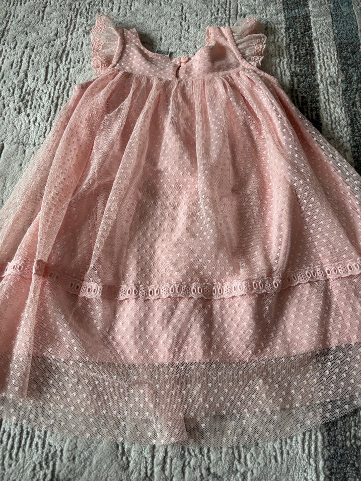 Kız Çocuk Pudra Pembe Fırfırlı Nakışlı Elbise - Görsel 5