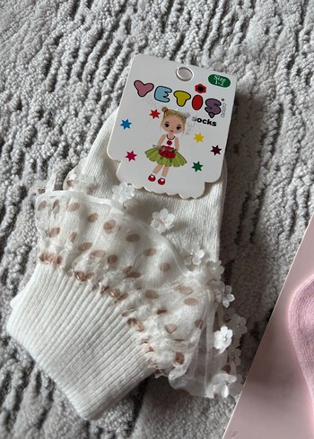 Kız Çocuk Pembe Nakışlı Triko Çorap - Görsel 2