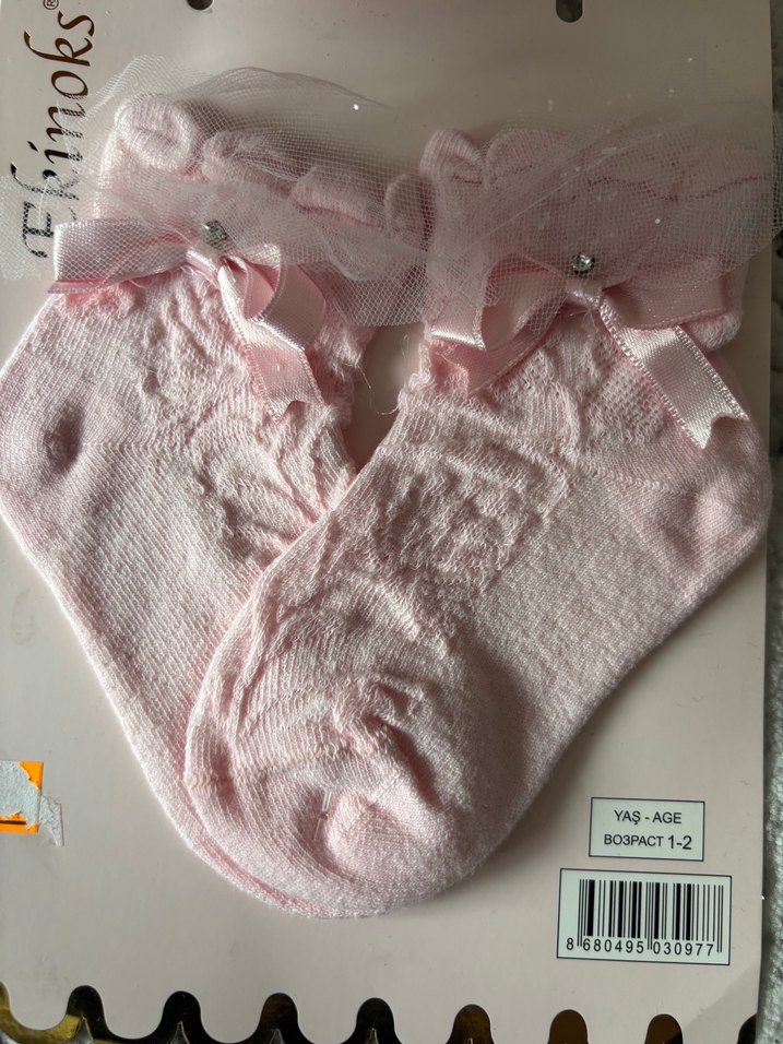 Kız Çocuk Pembe Nakışlı Triko Çorap - Görsel 3