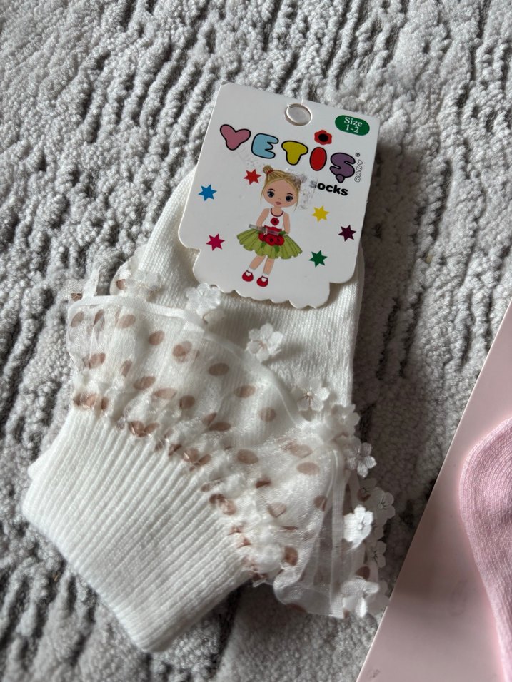 Kız Çocuk Pembe Nakışlı Triko Çorap - Görsel 2