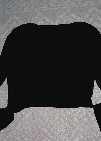 Kadın Siyah V Yaka Uzun Kollu Crop Top - Görsel 4