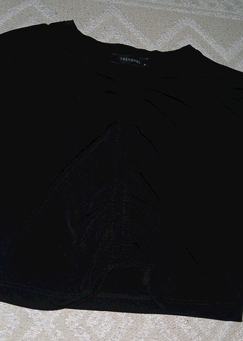 Kadın Siyah V Yaka Uzun Kollu Crop Top - Görsel 2