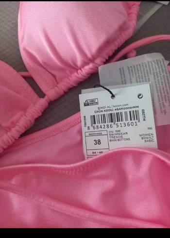 38 Beden Pembe Bikini Takım.. Siyah Mayo...