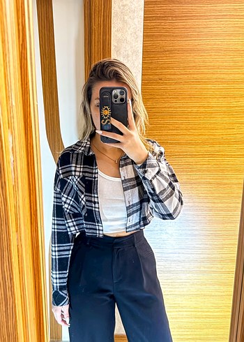 Gri Denim Düğmeli Uzun Kollu Kadın Gömlek