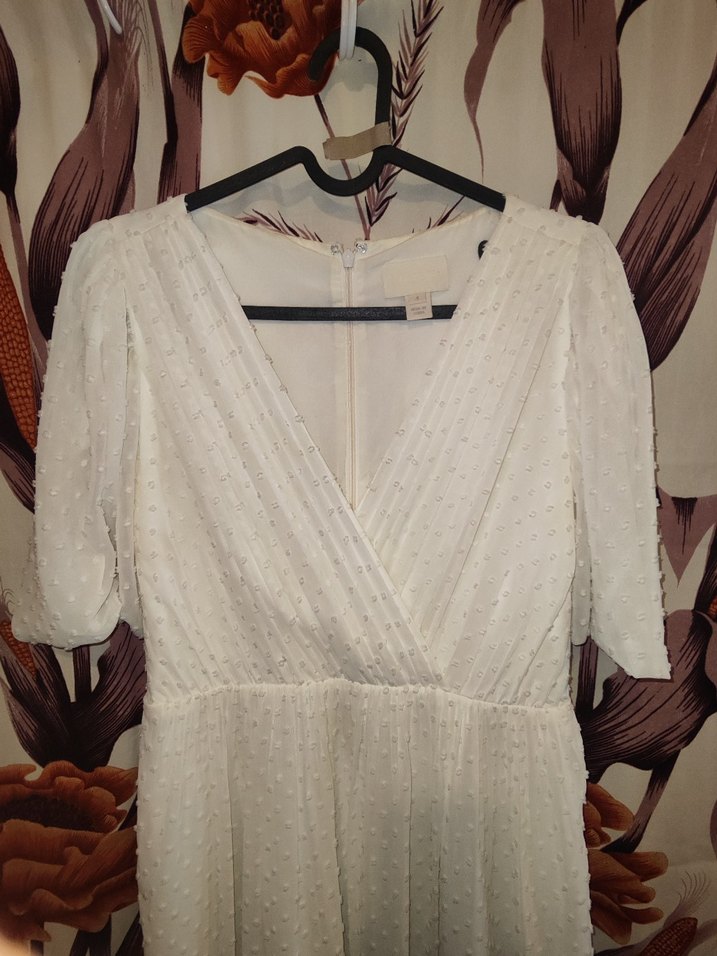 Beyaz Drapeli Midi Hamile Elbisesi - Görsel 2