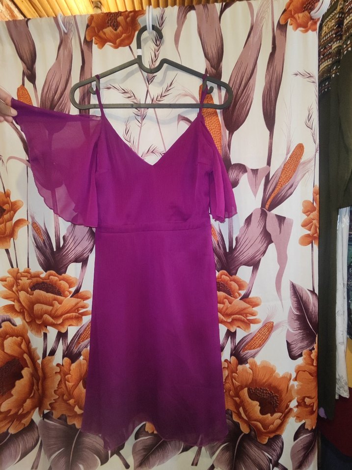 Mor V Yaka Salaş Bohem Elbise - Görsel 2